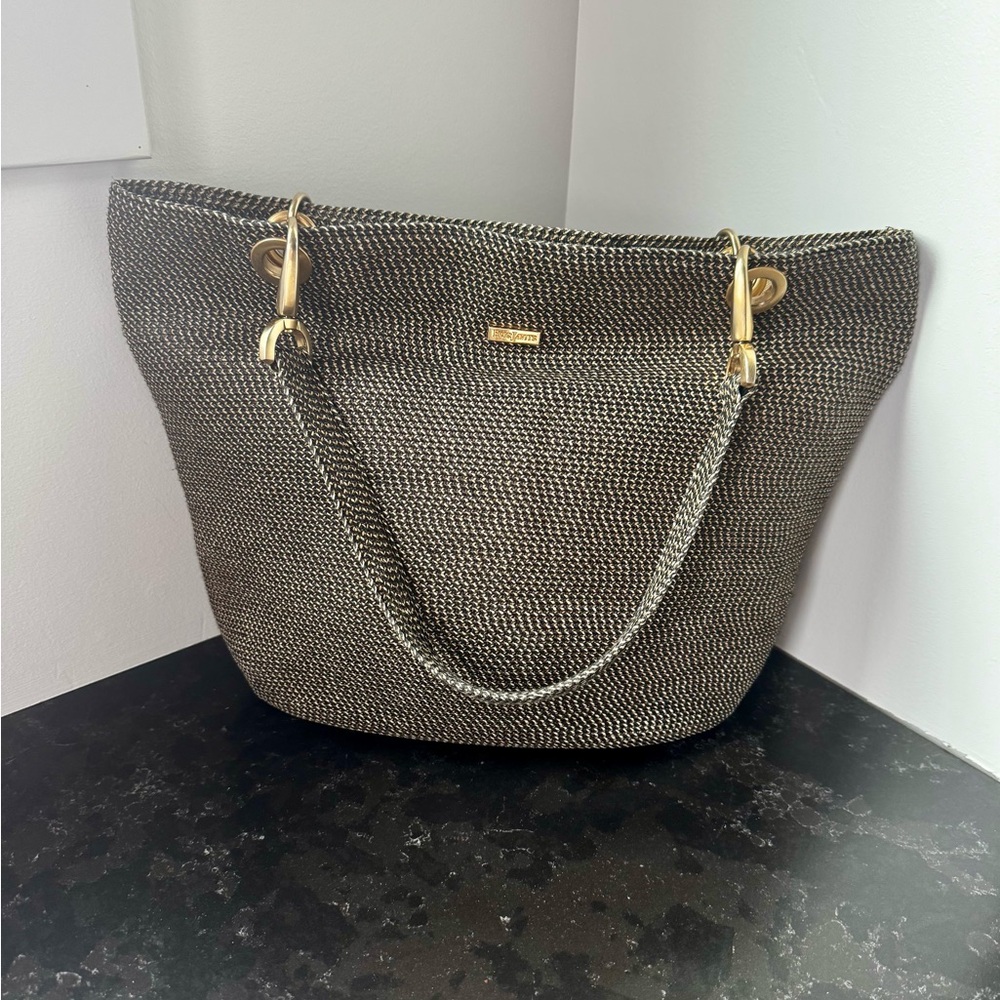 Eric Javits New York Woven Straw Handbag – Brown / Gold Hardware